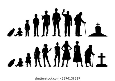 vector illustration. Set of people of different ages. Growing up of a person. Cycle of life.