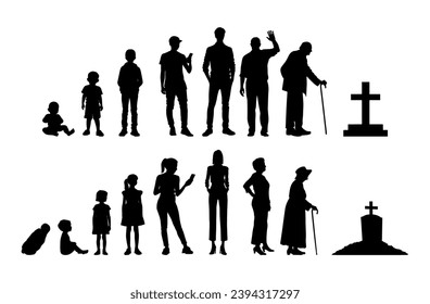 vector illustration. Set of people of different ages. Growing up of a person. Cycle of life.