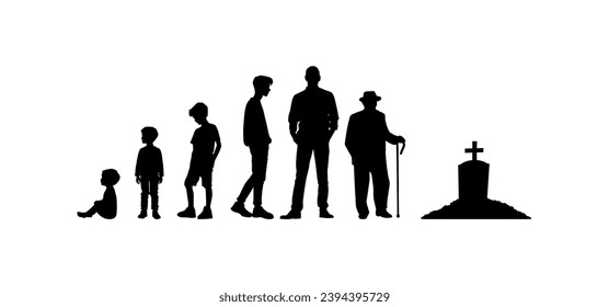 ilustración vectorial. Conjunto de personas de diferentes edades. Crecer de una persona. Ciclo de vida.