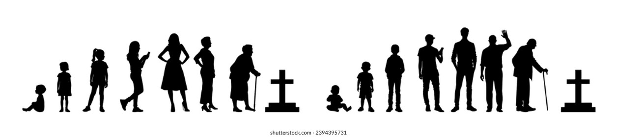 vector illustration. Set of people of different ages. Growing up of a person. Cycle of life.