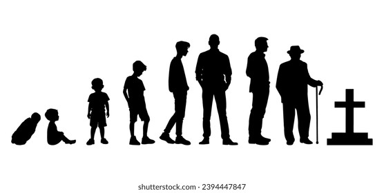 ilustración vectorial. Conjunto de personas de diferentes edades. Crecer de una persona. Ciclo de vida.