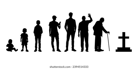 Vektorgrafik. Gruppe von Menschen unterschiedlichen Alters. Aufwachsen einer Person. Lebenszyklus.