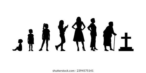 vector illustration. Set of people of different ages. Growing up of a person. Cycle of life.