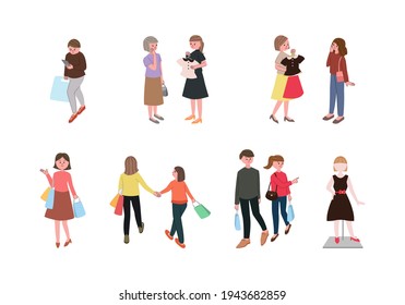Vector illustration set of people doing shopping