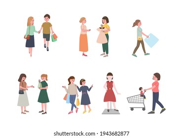 Vector illustration set of people doing shopping