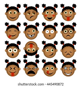 vector illustration set of people emoticons isolated on white background - simple cartoon female faces showing different emotions