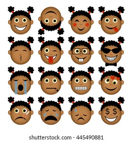 vector illustration set of people emoticons isolated on white background - simple cartoon female faces showing different emotions