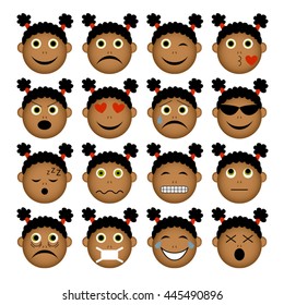 vector illustration set of people emoticons isolated on white background - simple cartoon female faces showing different emotions