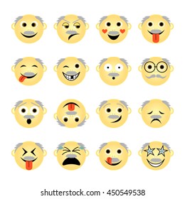 vector illustration set of people emoticons isolated on white background - simple cartoon male faces showing different emotions