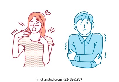 Vector illustration set of people feeling hot and cold