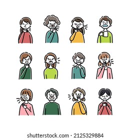 Vector illustration set of people having throat pain and coughing.