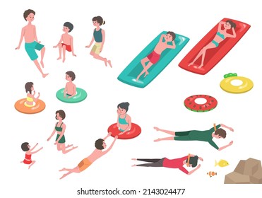 Vector illustration set of people playing in beach.