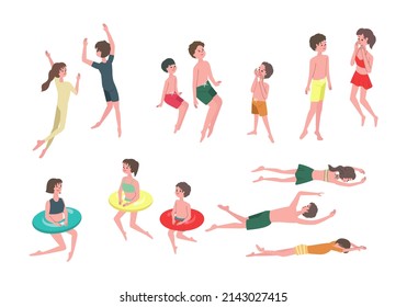 Vector illustration set of people playing in pool.
