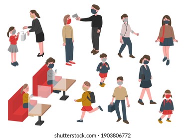 Vector illustration set of people preventing infection