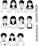 vector illustration of a set of people profile avatar half body cute icons