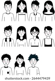 vector illustration of a set of people profile avatar half body cute icons