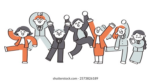 A vector illustration set of people in suits celebrating achievements with positive and cheerful expressions.