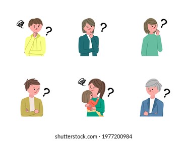 Vector illustration set of people thinking and worrying