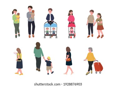 Vector illustration set of people in town