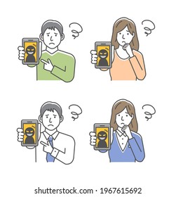 Vector illustration set of people in trouble with phone fraud.