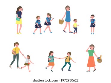 Vector illustration set of people walking