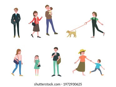 Vector illustration set of people walking