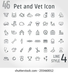 Vector Illustration of Set of Pet and Vet Outline Icon for Design, Website, Background, Banner. Silhouette Cat, Dog, Fish, Rabbit, ferret, turtle, parrot  Element Template