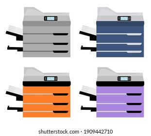 Vector illustration set of a photocopier ready to use
