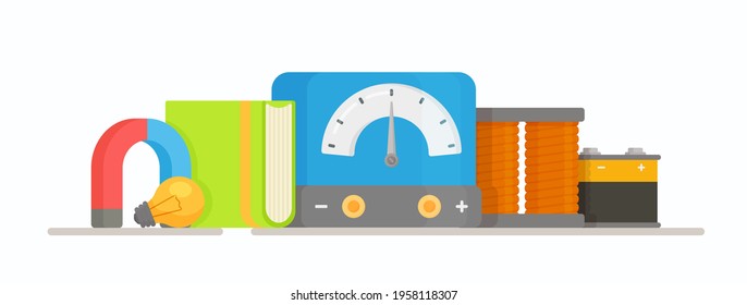 Vector illustration set for physics. the science of the most general laws of nature, of matter, its structure, movement, and the rules of transformation. The science of nature.