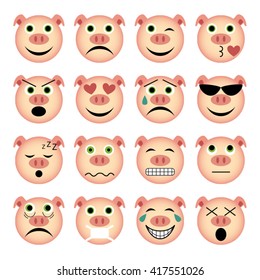 vector illustration set of pig emoticons 