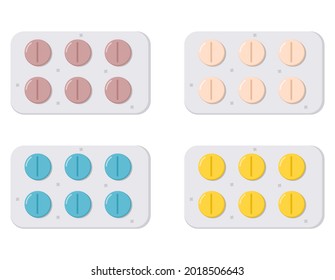 Vector illustration set of pill medicine in the package, suitable for advertising medicinal products