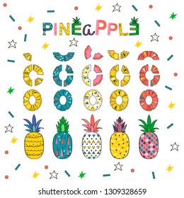 Vector illustration set of pineapple in different colors