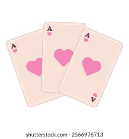 Vector illustration of a set of pink "ace of hearts" playing cards on a white background.