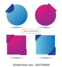 Vector illustration set of pink and blue blank label sticker for place text or image in circle and square shape isolated on white background