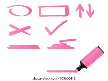 Vector illustration of a set with pink highlight marker