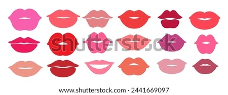 Vector illustration set of pink and red lips isolated doodles