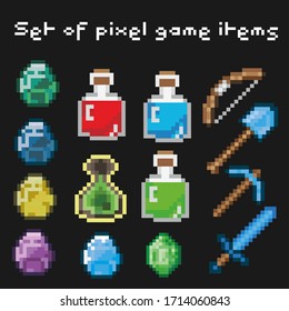 Vektorillustration-Illustration einer Reihe von Pixelspielelementen.