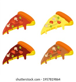 Vector illustration set of pizza halved and topped with tomato sauce and cheese. restaurant and food themes, suitable for advertising food products
