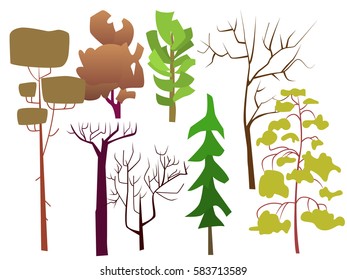 Vector illustration. Set of plane trees