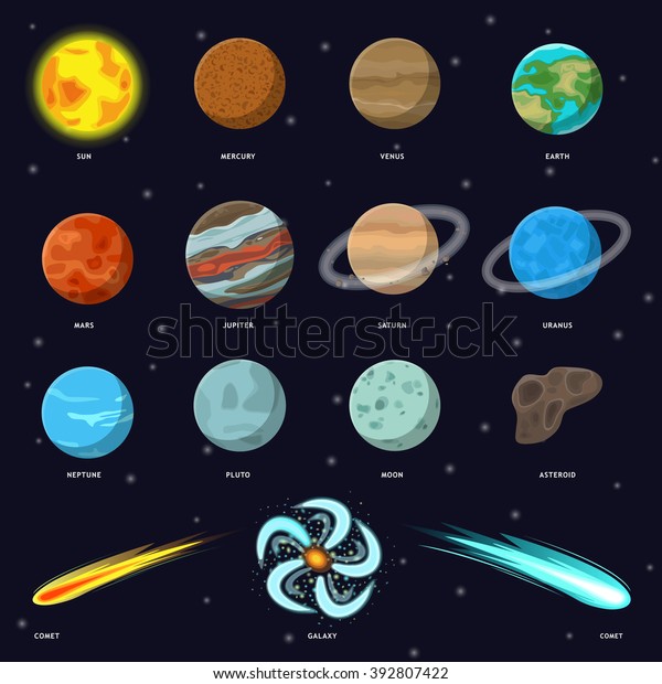 Vector Illustration Set Planets Galaxies Asteroid Stock Vector (Royalty ...