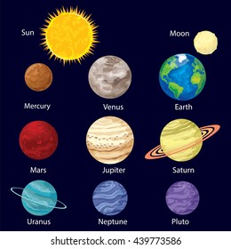 Vector illustration set of planets solar system collection on dark sky