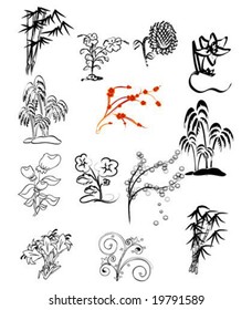 Vector illustration of a set of plant and trees