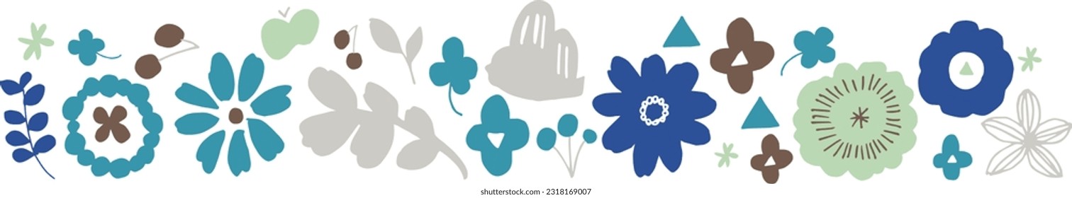 Vektorgrafik. Vektorgrafik-Set von Pflanzen, Bäumen und Blumen mit skandinavischem Motiv. Skandinavischer Rahmenhintergrund.
