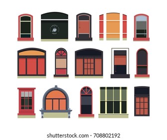 Vector illustration of a set of plastic and wooden windows of various shapes,isolated on white background
