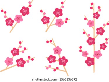 Vector illustration set of plum tree.