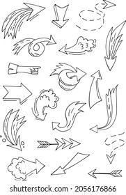 Vector illustration of a set of pointer arrows. Colored with a black outline on a white background. For presentations, social networks, design, business cards, comics, stickers, signs, banners.