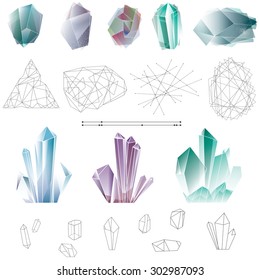Vector illustration of a set of polygons, crystals and other abstract shapes, hipster style for your art and design