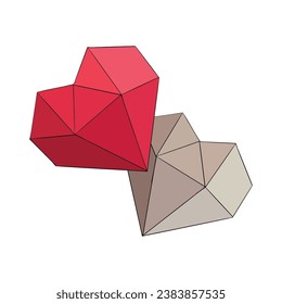 Vector illustration set of polyhedron beige and red hearts with spiked structure. Image for postcard or sweets or gift box for Mothers day. For paper decoration logo wrapping box packet poster prints