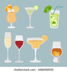 Vector illustration of a set of popular cocktails for menu design, web design.