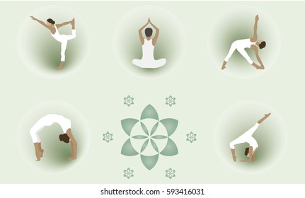 Vector illustration. A set of poses for yoga.